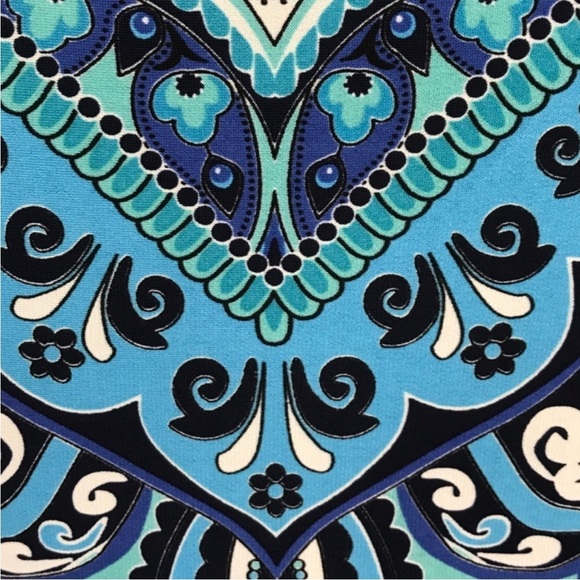 Chico’s Paisley Dress Size 1 (Medium) Blue 3/4 Sleeves Stretch Vacation - Picture 5 of 13